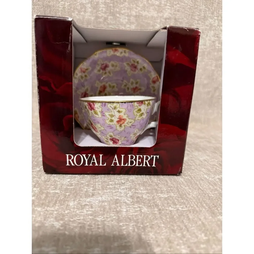 NWT Royal Albert Home Floral Footed Teacup And Saucer Set Lilac OS
